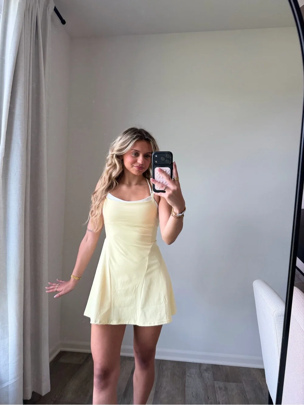 Butter yellow double layered activewear dress romper - Picture 6 of 9